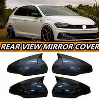 Galinio vaizdo veidrodėlio dangtelis Volkswagen For VW Polo Mk6 AW GTI 2018- Oks ragas Automobilio dangteliai Korpuso apdaila Anglies pluošto išvaizda Išorė Glossy Black