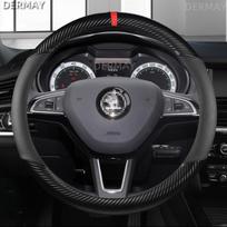 skirta Skoda Superb 1 2 3 Automobilio vairo dangtis Anglies pluoštas+ PU oda Automobilio salonas O shape Black