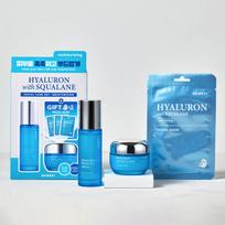 Veido priežiūros rinkinys su hialurono rūgštimi ir skvalanu HYALURON with SQUALANE (kremas, serumas, 3 kaukės)
