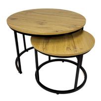 Kavos staliukai rinkinys, Begryf, Ø70/Ø50×47/39 cm, ąžuolo/juoda, apvalus, loft