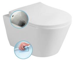 AVVA CLEANWASH Pakabinamas unitazas su bidė funkcija, be kraštų Rimless, 35,5x53 cm ir SLIM Soft Close sėdynė, baltas