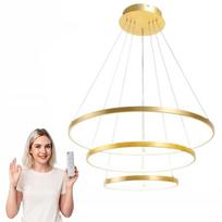 LED pakabinamas šviestuvas 3 žiedai 72W 5760lm auksinis, su pulteliu, reguliuojama spalva ir aukštis