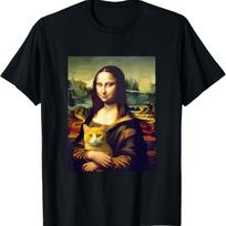 Leonardo da Vinci's Mona Lisa Holding a Cat Funny Art T-Shirt S juoda