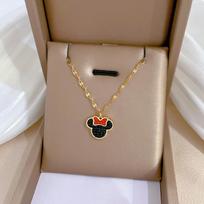 Light Luxury Mickey Mouse Minimalist Furnace Real Gold Necklace Female Collarbone Chain Accessories