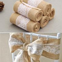 15*240 CM Vintage Jute Burlaps with White Lace Roll Craft Ribbon for Wedding Decoration in Table 15*240cm