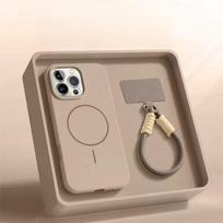 Magnetinis telefono dėklas, skirtas „iPhone 15 14 16 Plus 11 12 13 16 Pro Max“ silikoniniam dirželiui su „Magsafe“ dirželio apsauga ir minkštu dangteliu iPhone 12 ruda