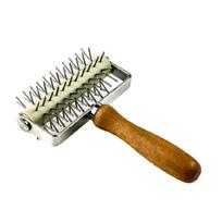 Kitchen Pizza Dough Docker Wood Handle Stainless Steel Pizza Roller Pin Wheel Hole Puncher for Home Baking Enthusiasts 1 gray