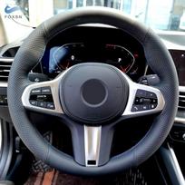 Juodai raudonai mėlynos linijos perforuotos odos vairo užvalkalas BMW M Sport G30 G31 G32 G11 G20 G21 G01 G02 X5 G05 G14 G15