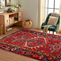 Vintage Red Floral Totem Area Mat, Non-Slip & Machine Washable, Decor Carpet for Living Room, Bedroom, Entryway, Multiple Sizes 40x60cm