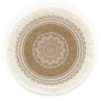Džiuto stiliaus šiaurietiško audinio padėkliukas stalo servetėlė vakarienės dangtis šventinės atmosferos dekoravimas White cotton tassel 1