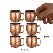 6 vnt. mini plaktukų Maskvos mulo puodelių espreso puodeliai su stiklinėmis: Mieli 2oz puodeliai mini barui | 6 vnt. rinkinys - padengti variu 60-70ml
