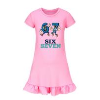 5225 Kids Girls Steal a Brainrot 67 Printed Ruffle Short Sleeves Casual Dress 110cm rožinė