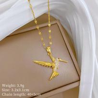 Light Luxury Flying Bird Woodpecker Micro-Inlaid Real Gold Necklace Female Transfer Collarbone Chain With Jewelry