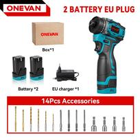 ONEVAN 21+2 Šepetėlių neturintis elektrinis atsuktuvas Mini 3IN1 Belaidis atsuktuvas Elektrinis gręžtuvas Buitinis medienos gręžimo remonto įrankis 2x Battery-EU Plug