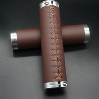 Bicycle Leather Handlebars Shock-absorbing Dead Fly Folding Bike Scooter Handlebars Hand-sewn Handlebars PU Leather Retro Grips dark brown