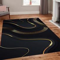 Marble Rug Luxury Black and Gold Abstract Area Rug Modern Geometric Living Room Carpet Sleek Floor Mat Minimalist Home Decor 40X60CM