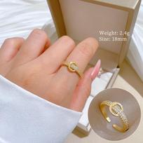Real Gold Ring Light Luxury Full Diamond Ring Opening Adjustable Simple Jewelry Japanese Ring Couple Ring adjustable opening