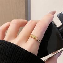 Medieval Enamel Peach Blossom Opening Ring Flower Light Luxury High Sense Niche Design Sense Fashion Retro Gold Ring Adjustable opening