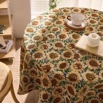 Vintage Sunflower Dining Table Fabric Coffee Table Cloth Round Color Woven Jacquard Tablecloth Pastoral Oil Painting Decorative Cover 40x60