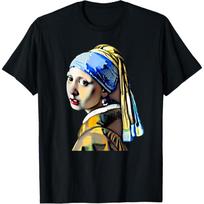 Mergina su perlu auskaru Johannes Vermeer Pop Art Marškinėliai S juoda