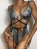 One Piece Swimsuit Women's Backless Sleeveless Laser Lace-Up Swimsuit Fashionable Beach Summer Bathing Suit Slim High Waist Swimwear Biquini S auksas