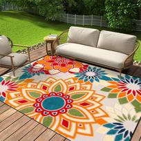 Lauko gėlių ir lapų rašto kilimų kolekcija „Vibrant Garden Design“ grindų kilimėlis terasai, lauko gyvenamajai erdvei dekoruoti 40x60CM