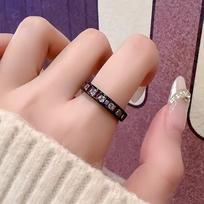 Niche Design Sense, High-End Sense, Ring Pair, Retro Black Gold Full Of Diamonds, Zircon Stacked With Dark Rings Adjustable opening