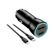 BLUE STAR car charger 3A 25W Type C + USB A + Type C to Lightning cable, PD, QC3.0, AFC, PPS, black