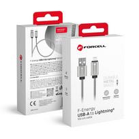FORCELL F-ENERGY Metal C236 USB A to Lightning Cable, 2.4A, 12W, 1 m, Silver