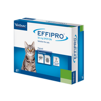 EFFIPRO 50 mg užlašinamasis tirpalas katėms Blusomis ir erkėmis Dermacentor reticulatus užsikrėtusioms katėms gydyti