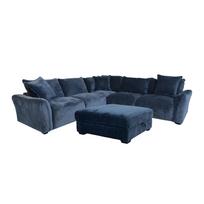 Kampinė sofa ir pufas DIVI tamsiai mėlyna