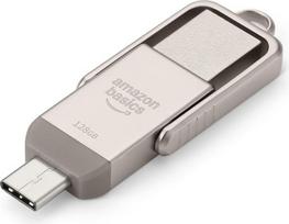 "Amazon Basics" 128GB USB atmintinė "Memory Stick" Dviejų prievadų USB atmintinė (USB-C ir USB-A), šampano sidabro spalvos