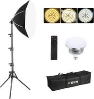 "FGen Softbox" fotostudijos rinkinys, 50 cm aštuonkampė minkšta dėžė su 85 W 2700-6400 K reguliuojamomis LED lempomis, 150 cm reguliuojamas šviesos stovas "YouTube", "Tiktok" vaizdo įrašymui, žaidimų transliavimui (1 pakuotė)