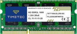 "Timetec Hynix" IC 8GB DDR3L 1600MHz PC3-12800 be buferio, neECC 1.35V CL11 2Rx8 Dual Rank 204 Pin SODIMM Nešiojamojo kompiuterio atminties modulis RAM (8GB)