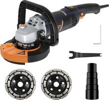 MAXXT 1500W betono šlifuoklis kampinis šlifuoklis bešepetėlinis EC variklio šlifuoklis su 5 colių padu, 1000-8500 aps/min, 7 lygių greičio reguliavimas, nuimama apsauga (įskaitant 2 deimantinius šlifavimo diskus)