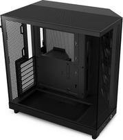NZXT H6 Flow CC-H61FB-01 Kompaktiškas vidinio bokšto korpusas su dviem kameromis, stiklo panelėmis su panoraminiu vaizdu, aukštos kokybės, oro srautas, panelės, 3 x 120 mm ventiliatoriai, juodas