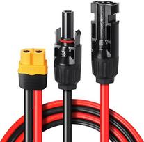 Saulės kabelis su XT60 kištuku, XT60 prailginimo kabelis, saulės baterijų įkrovimo kabelis XT60 su saulės kolektoriaus vyriškojo lizdo adapteriu, skirtas nešiojamajai elektrinei ir saulės generatoriaus saulės kolektoriui 4 mm² 3 m