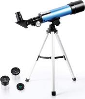 Teleskopas pradedantiesiems vaikams, 50 mm atidarymo 360 mm atidarymo refraktoriaus teleskopai, nešiojamasis astronomijos teleskopas 90X su trikoju, 2 okuliarai, 1,5 x Barlow objektyvas