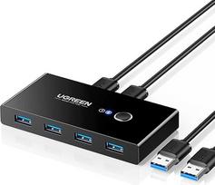 UGREEN USB jungiklis 2 vnt., 2 įėjimai ir 4 išėjimai USB 3.0 jungiklis su 2A-A laidais klaviatūrai, pelei, spausdintuvui, skaitytuvui ir kt.