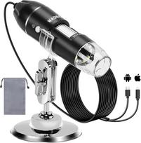 WADEO skaitmeninis mikroskopas, USB mikroskopas 1440P HD su 50X-1600X didinimu, nešiojamoji tikrinimo kamera, belaidis WiFi, laidinis rankinis mikroskopas su 8 šviesos diodais ir stovu, suderinamas su "iOS", "Android" ir planšetiniais kompiuteriais