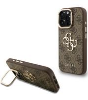 Rudas dėklas Apple iPhone 15 Pro telefonui "Guess PU 4G Metal Logo Stand Camera Frame Case"