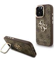 Rudas dėklas Apple iPhone 15 Pro Max telefonui "Guess PU 4G Metal Logo Stand Camera Frame Case"