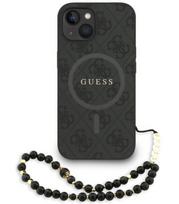 Juodas dėklas Apple iPhone 14 telefonui "Guess PU Leather 4G Colored Ring Strap MagSafe Case"