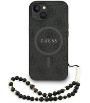 Juodas dėklas Apple iPhone 15 telefonui "Guess PU Leather 4G Colored Ring Strap MagSafe Case"