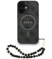 Juodas dėklas Apple iPhone 16 telefonui "Guess PU Leather 4G Colored Ring Strap MagSafe Case"