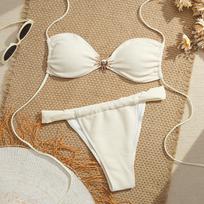Strappy String Bikinis Sexy Triangle Swimsuit Women Solid Swimwear Female Bathers Bathing Swimming Suit Padded Beachwear S balta