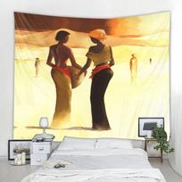 Retro personažų iliustracijų gobelenas Afrikos moterų meno gobelenas Hipių meno mados drobulė miegamojo dekoravimui Tapiz namų dekoras 90x75cm ruda