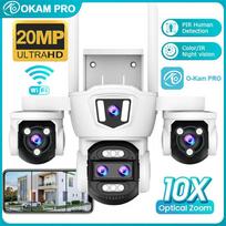 OKAM PRO Namų apsaugos kamera HD 20MP 10x optinis priartinimas Trigubo ekrano lauko kamera Spalvotas naktinis matymas Judesio sekimas IP CCTV Camera