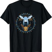 Pokémon Eevee ir Glaceon Žiemos tematikos apvalus portretinis marškinėlis S juoda