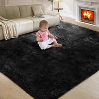 Itin minkštas ilgo plauko raštuotas kilimas Pūkuotas svetainės ir miegamojo grindų kilimėlis Vaikų kambario neslystantis žaidimų kilimėlis Namų dekoras 40x60cm Doormat juoda